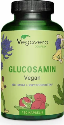 Obrázek produktu pro Vegavero Glukosaminový komplex | 180 kapslí | Glukosamin a fytodroitin® | MSM | Ďáblův dráp | Vitamin C a zinek | veganské produkty