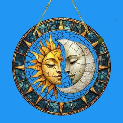 Produktbild von GKA XL Sonnenfänger Sonne und Mond 20 cm Buntglas Lichtfänger Fensterbild Fenster Fensterschmuck Fensterdeko