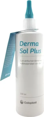 A bottle of Derma Sol Plus Pflasterentferner.