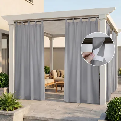 Produktbild von Außen Vorhang Wasserdicht Gardine Blickdicht Outdoorvorhänge mit Abnehmbaren Schlaufen für Terrasse Balkon Garten Hof, 132x213cm, Hellgrau