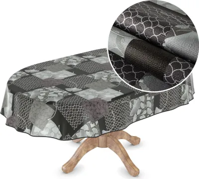 Produktbild von Tischdecke Wachstuch Premium Ornamente Schwarz Robust Wasserabweisend Oval Breite 140 cm Länge 220 cm