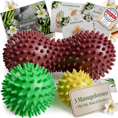 Produktbild von Massagebälle Set von 3, Igelball und Erdnussball, Noppenbälle, zur Entspannung für Füße und Rücken