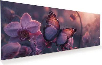 Produktbild von Glasbild 150x60cm in XXL für Wohnzimmer, Schlafzimmer Motiv Schmetterling Blüte