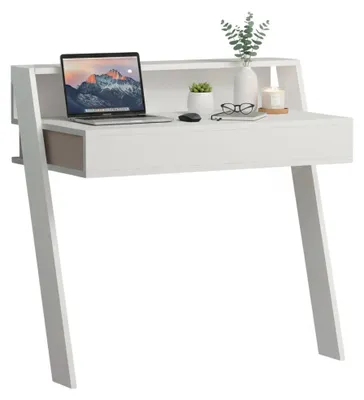 Produktbild von Schreibtisch Caliban, Mehrzweckschreibtisch, Bürotisch für PC, Eckschreibtisch, 94x50 h91 cm, Weiß