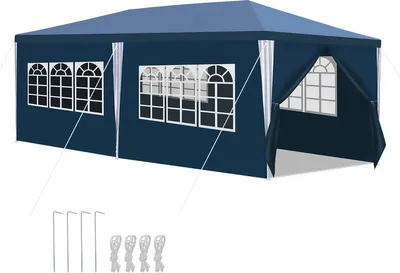 Produktbild von Izrielar 3 x 6 m Garten Pavillon mit 5 Seitenteilen tragbares wasserdichtes Zelt Partyzelt, blau