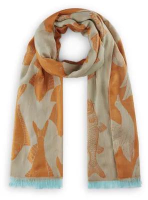Produktbild von Codello (122) JACQUARD SCARF Baumwolle/MODAL BIRDS FISH orange-100X180CM, orange ORA2 ORA2 100/180CM
