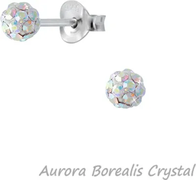 Produktbild von Kristall Kugel Ball Ohrstecker 925 Silber Ohrringe rund „Shamballa“ Aurora Borealis Crystal