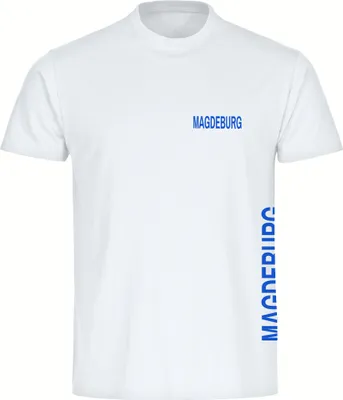 Produktbild von multifanshop Herren T-Shirt - Magdeburg - Brust & Seite, weiß, Größe XXL