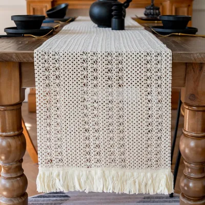 Imagen del producto de Mantel individual de macramé, algodón, 30x240 cm, con flecos, para estilo rústico