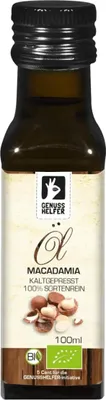 Produktbild von Macadamianussöl , kaltgepresst, aus ungerösteten Macadamias gepresst, Speiseöl für Dressings und Desserts, Öl zum Braten, 100ml