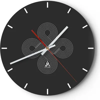 Produktbild von Wanduhr - Rund - Glasuhr - Symbol Schleife Unendlichkeit - 40x40cm - Schleichendes Uhrwerk - Lautlos - zum Aufhängen bereit - Dekoration Modern - Wanddekoration aus Glas - C3AR40x40-4931