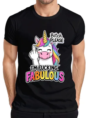 Zdjęcie produktu dla Koszulka męska "Fucking Fabulous Einhorn Regenbogen Mittelfinger", czarna, rozmiar XXL