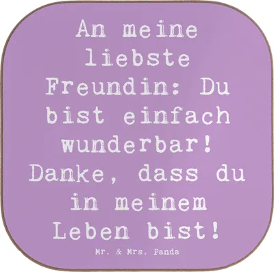 Produktbild von Mr. & Mrs. Panda Untersetzer für Gläser Spruch Liebste Freundin - Lavendeltraum - Geschenk, Tassen, besonderes, Danke, Coaster, Aufmerksamkeit, Flaschenuntersetzer, beste
