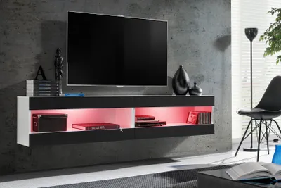Produktbild von Wohnwand, Tivoli SET4, Weiß/Schwarz, Breite 200cm x Höhe 41cm x Tiefe 35cm, LED RGB, für Wohnzimmer, Schlafzimmer