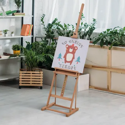 Produktbild von Atelierstaffelei höhenverstellbar, Staffelei Buchenholz, Winkelverstellbar, Natur | bis 5 kg | 53 x 50,5 x 171–230 cm | 16 Stufen