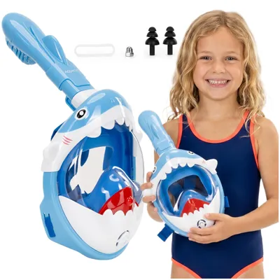 Productafbeelding van Snorkelmasker - Duikmasker - Duikbril - Snorkel - Face Masker - DRY Top - Verstelbaar - Haai - Kinderen
