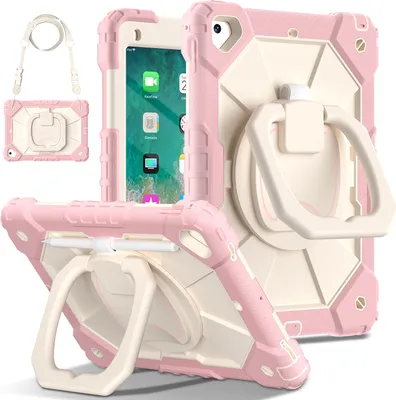 Image de Etui pour iPad 9.7 6th/5th Gen 2018/2017, étui de protection durable et portable avec support, dragonne et bandoulière Rose