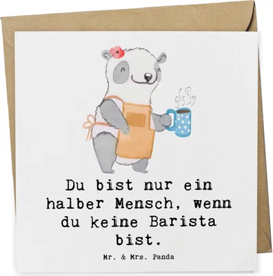 Produktbild von Mr. & Mrs. Panda Grußkarte Barista Herz - Weiß - Geschenk, Kaffee, doppelkarte, Klappkarte, Ausbildung, Eröffnung Cafe, faltkarte, Glückwunschkarte, anlasskarte