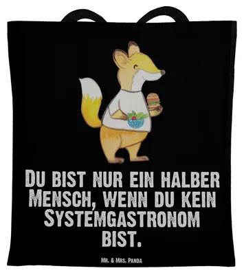 Produktbild von Mr. & Mrs. Panda Tote Bag Systemgastronom Herz - Schwarz - Geschenk, totebag, Schultasche, Tasche, Laptoptasche, Baumwolltasche