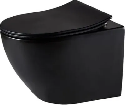 Produktbild von Primaster Wand WC spülrandlos Prag Tiefspüler matt schwarz inkl. WC Sitz