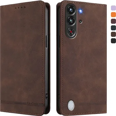 Produktbild von Hülle für ZTE nubia RedMagic 10 Pro, Retro Kunstleder Ständer Klapphülle mit Kartenfächer und Magnetische Braun