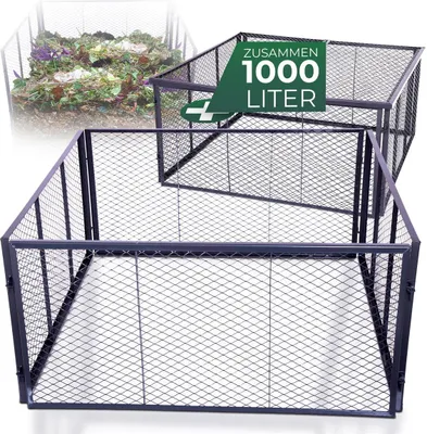 Produktbild von Novatool Garten-Komposter Metall 100x100x100 cm + Deckel oder Boden, mit erweiterbarem Stecksytem, pulverbeschichteter Metallkomposter mit 1000 Liter Volumen Draht Kompost Kompostkiste Rasenkomposter