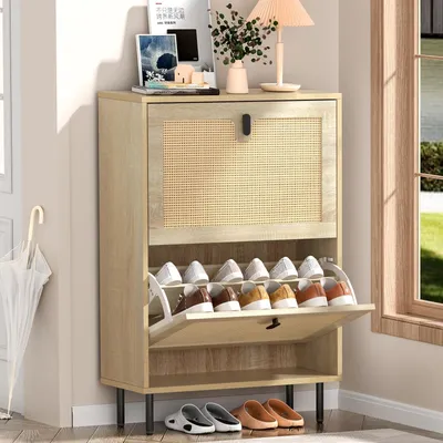 Productafbeelding van Houten Sideboard met 3 Rieten Lades voor Hal of Entree