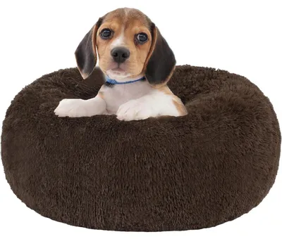 Image de Lit orthopédique pour chien, forme ronde (donut), confortable, lavable, diamètre 60 cm, couleur marron