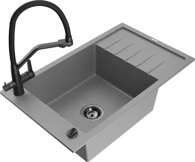 Produktbild von Mexen Elias 1 Becken-Granitspüle mit Abtropffläche und Mischbatterie Duo, Grau - 6511-71-671701-70-B