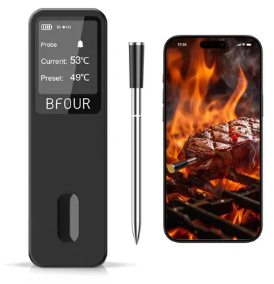 Produktbild von Funkfleischthermometer Bratenthermometer Grillthermometer - Bluetooth mit App - 100 m Reichweite - IP67 wasserdicht