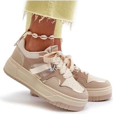 Zdjęcie produktu dla Sneakersy Damskie Na Platformie Z Eko Skóry Beżowe Moun 37