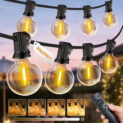Immagine prodotto di Catena luminosa da 30 metri - 40+2 lampadine G40 - Con spina - Grado di protezione IP44 (resistente all'acqua) - Luce bianco caldo - Per uso esterno
