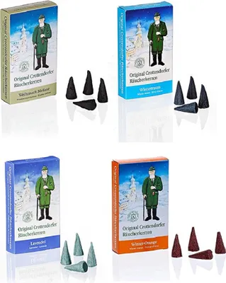 Produktbild von Crottendorfer - 4er Set Räucherkerzen Weihrauch-Melisse / Lavendel / Wintertraum / Winter-Orange - Inhalt jeweils 24 Stück, Größe M (Standard)