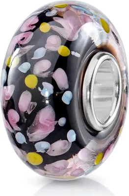 Produktbild von MATERIA by Matthias Wagner Glas Bead Anhänger schwarz mit bunten Punkten Glasschmuck für Armband 1042