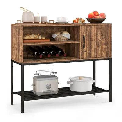 Produktbild von GOPLUS Sideboard Küche, Küchenschrank mit abnehmbarem Weinregal, Buffetschrank mit Metallablage,100 × 35 × 83 cm, Rustikales Braun