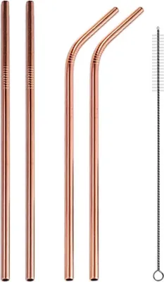 Productafbeelding van Roestvrijstalen rietjes, set van 4, kleur: rosé goud