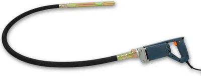 A concrete vibrator with a flexible hose and a handheld motor unit, shown against a white background.