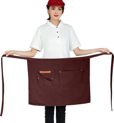 Produktbild von Halbschürze mit Taschen, wasserdichte Stoffschürze für Kellner, Köche, schmutzabweisend, einfarbig, Küchenschürze für Kellner für Männer und Frauen