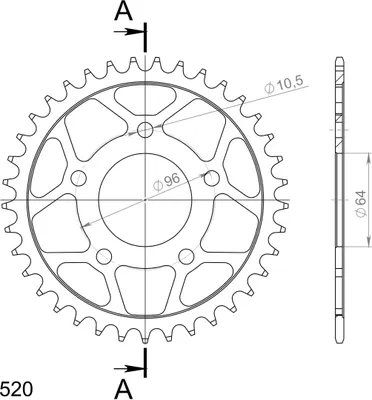 Produktbild von Supersprox Kettenrad 520 LK 96,0mm Ø 64mm 37Z 5-Loch Stahl schwarz