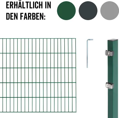 Produktbild von Alberts Doppelstabmatten Zaun, Höhe 180 cm, Länge 14 m, Zaun-Komplettset zum Einbetonieren, grün, Pfosten 60x40 mm