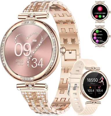 LIGE Damen Smartwatch 1,19" AMOLED Bluetooth Anrufe Herzfrequenz Schlafmonitor 110+ Sportmodi Diamant Edelstahl Fitness Tracker iOS Android