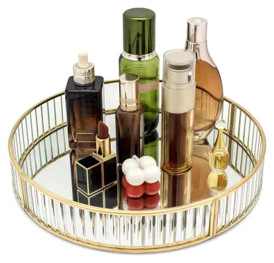 Produktbild von Rundes Deko-Tablett Spiegeltablett Gold für Badezimmer und Schminktisch