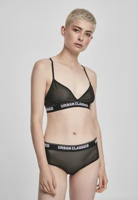 Produktbild von Urban Classics Damen Unterwäsche Ladies Triangle Tech Mesh Logo Bra Black-XS