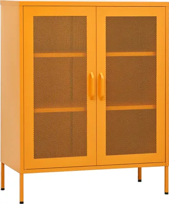 Image de Vitrine "Hatzenbühl" en acier jaune moutarde. Dimensions (L/L/H) 80x35x101 cm