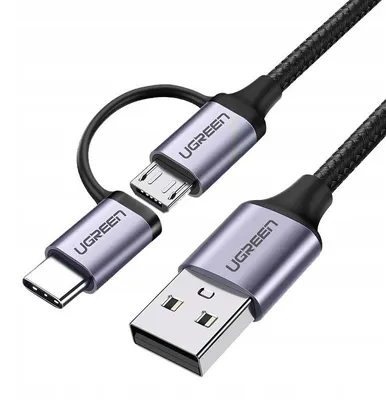 Produktbild von Ugreen 2-in-1 USB-Kabel geflochten USB-C Micro-USB 1m schwarz