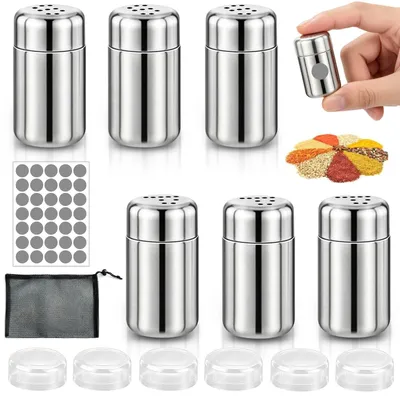 Mini-Zoutstrooier-Set, 6 Stück, Edelstahl, mit Deckel