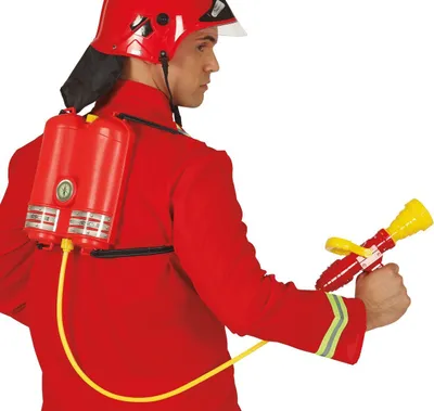 Feuerwehr Spielzeug Tankrucksack Wassertank mit Schlauch rot Kostüm Zubehör Fasching Karneval