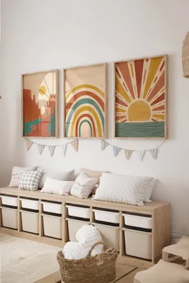 Produktbild von Wallity, 3Dartsohoset8, Dekoratives gerahmtes Gemälde (3 Teile), Mehrfarbig, 100 % MASSIVES HOLZ , 33 x 48 x 2 cm