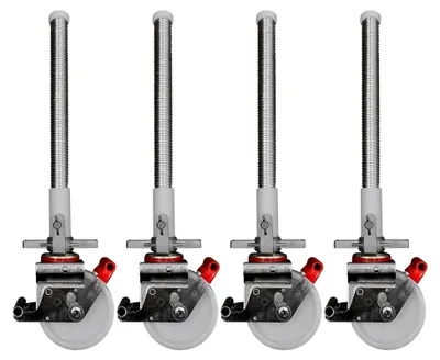 Produktbild von Gerüstrollen 150 mm mit Stahlspindel, doppelt gebremst, lotrecht stehend, Set mit 4 Stück, kompatibel mit verschiedenen Herstellern