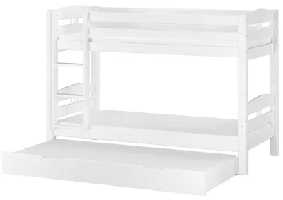 Produktbild von Etagenbett Kiefer weiß 90x200 Massivholzbett Kinderbett Zubehör wählbar V-60.10-09WRollrost. Matratze und Gästebettkasten inkl.